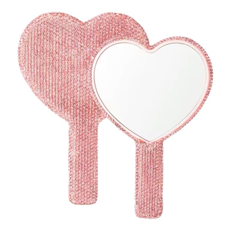 Espejo de mano corazón con brillos