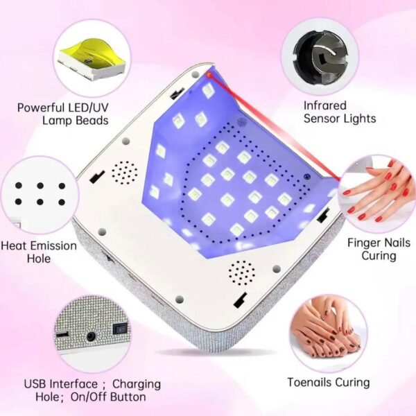 Lámpara LED UV Inalámbrica para uñas 72W corazón brillos - Imagen 5