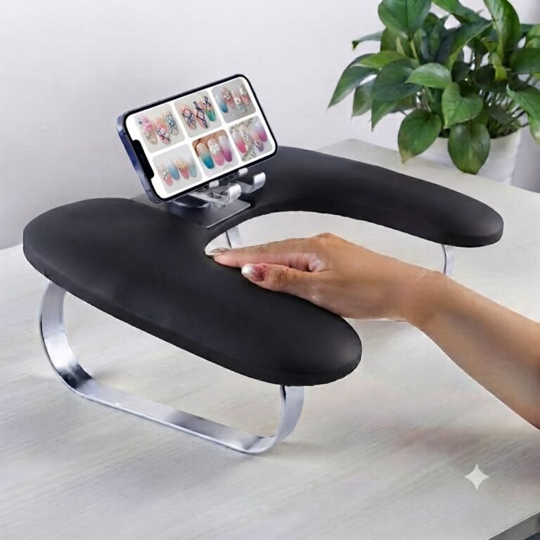 Apoya manos en U con base metálica y porta celular